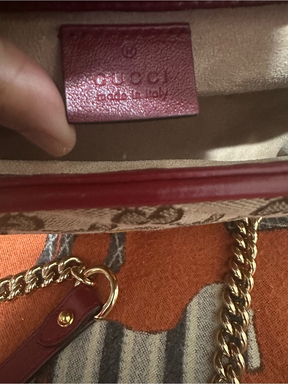 GUCCI ❤️🌟 BEIGE GG CANVAS TOP HANDLE SATCHEL W/ CHERRY RED TRIMMING ⭐️ - Picture 11 of 13